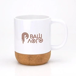 Чашка для сублімації Sublime з логотипом біла на пробковій підставці 400 мл